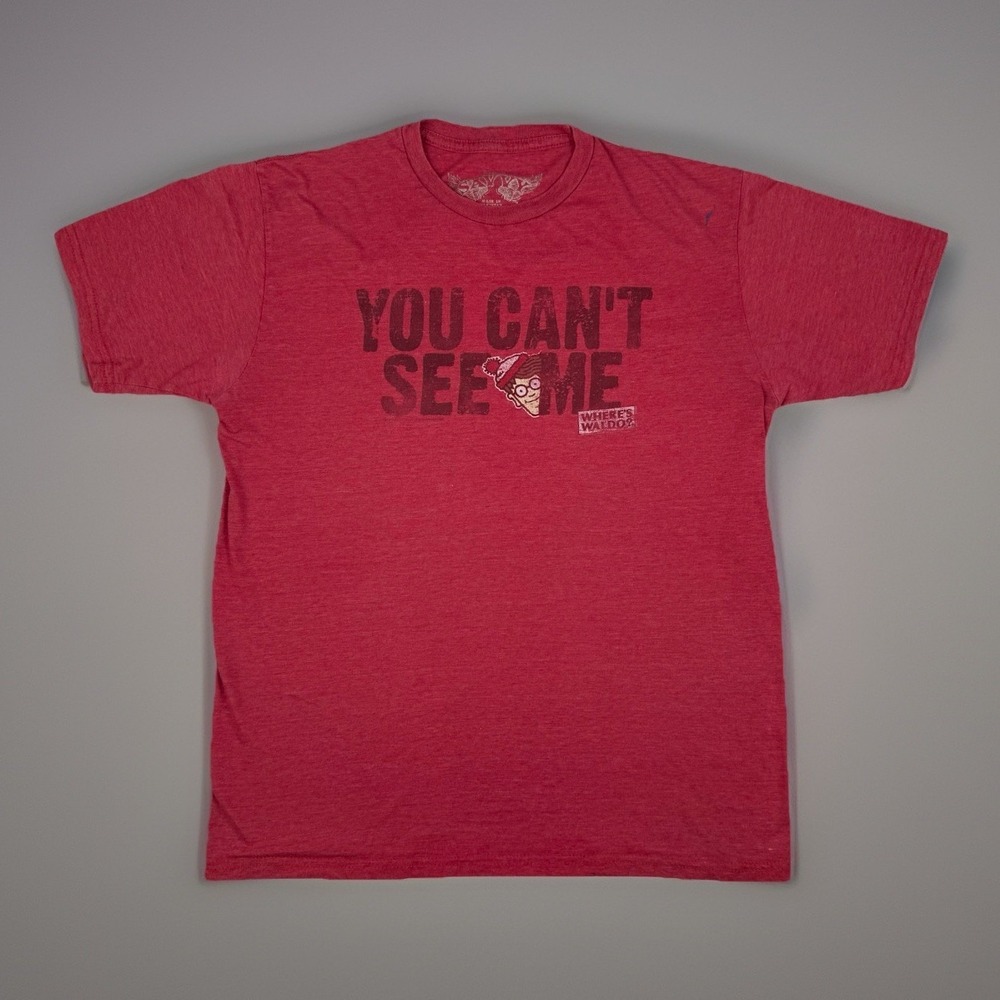 waldo graphic tee funny slogan shirt red casual medium
